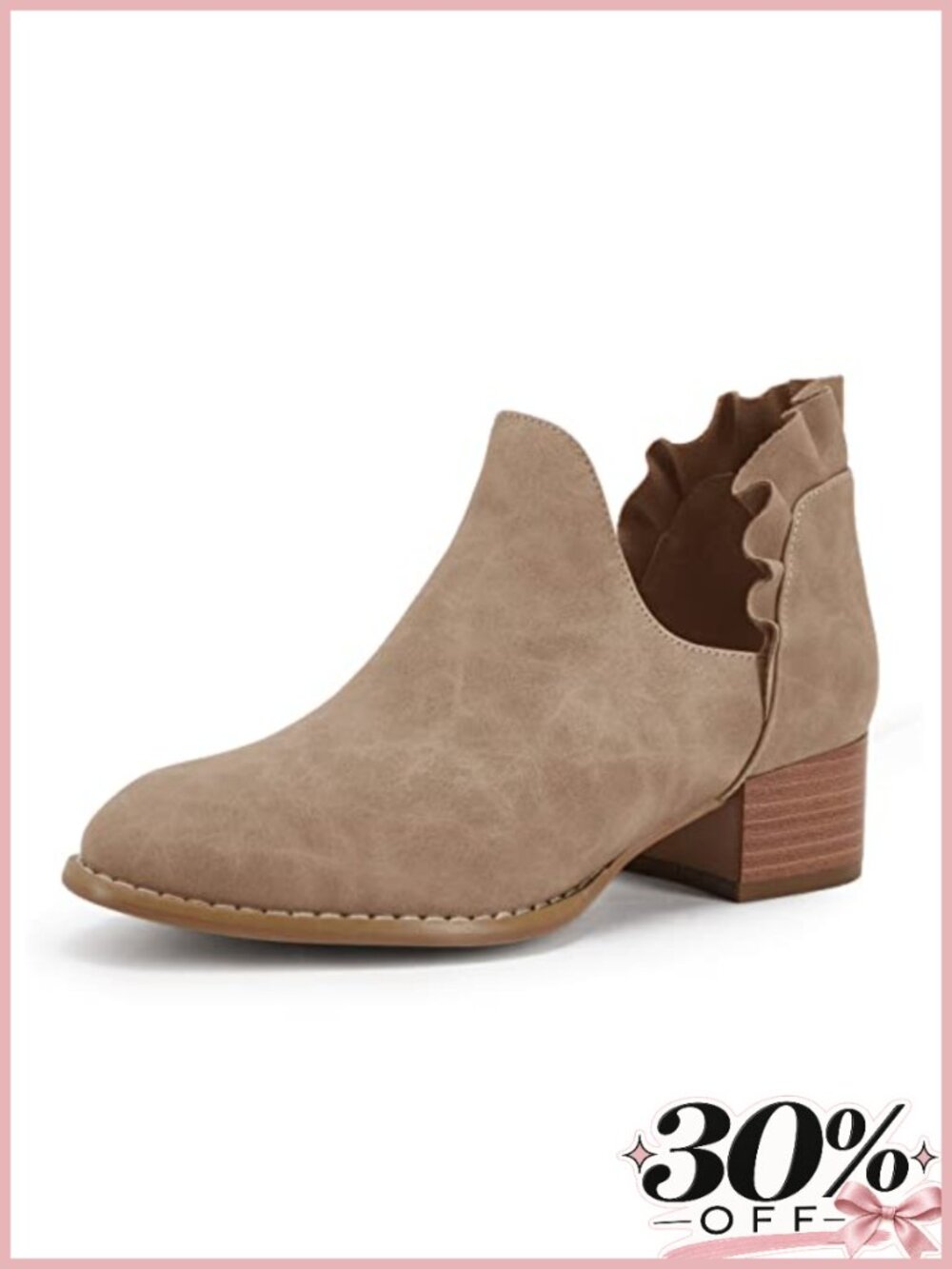 Faux Leather Pointed Toe Chunky Low Heel Ruffled Ankle Booties Western